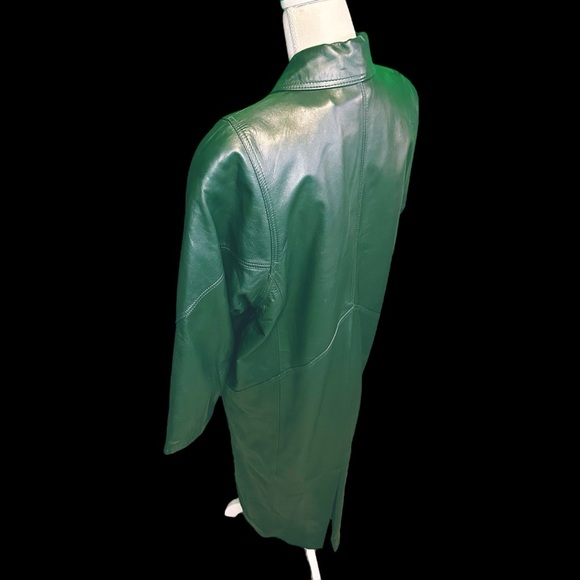 Synergy Vintage Y2K Forest Green 100% Leather Longline Button Front Coat Size L - Picture 8 of 16